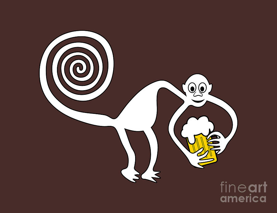 Monkey With Beer And Beer Belly Drawing