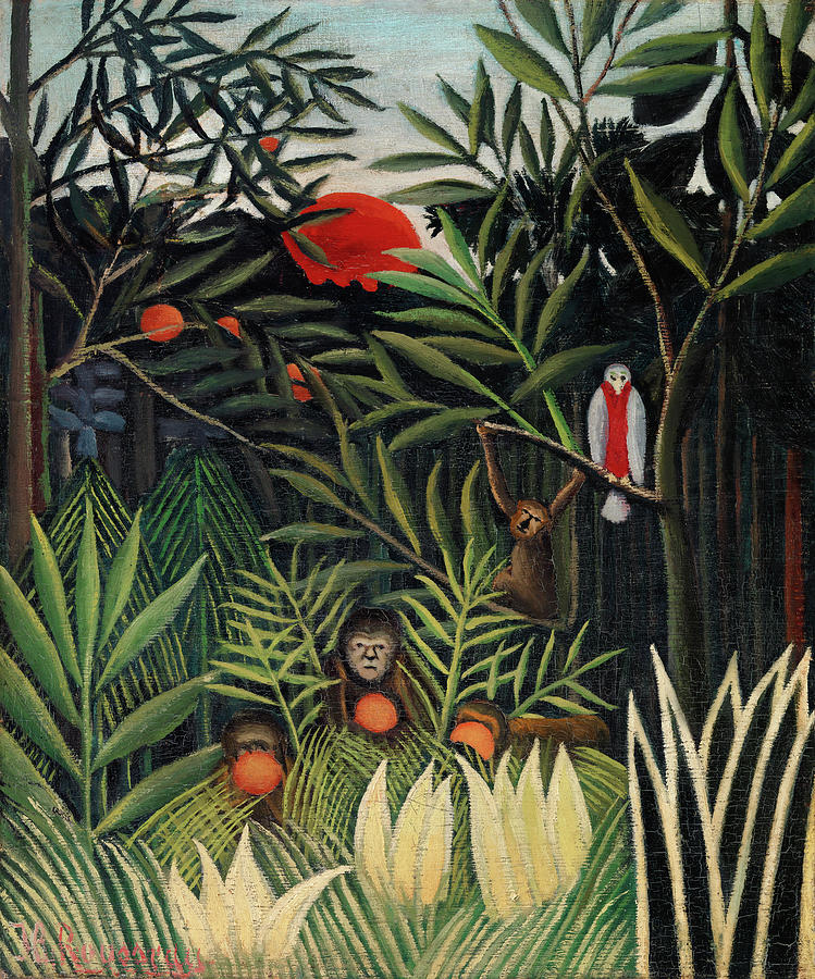 Henri Rousseau Painting - Monkeys and Parrot in the Virgin Forest #3 by Henri Rousseau