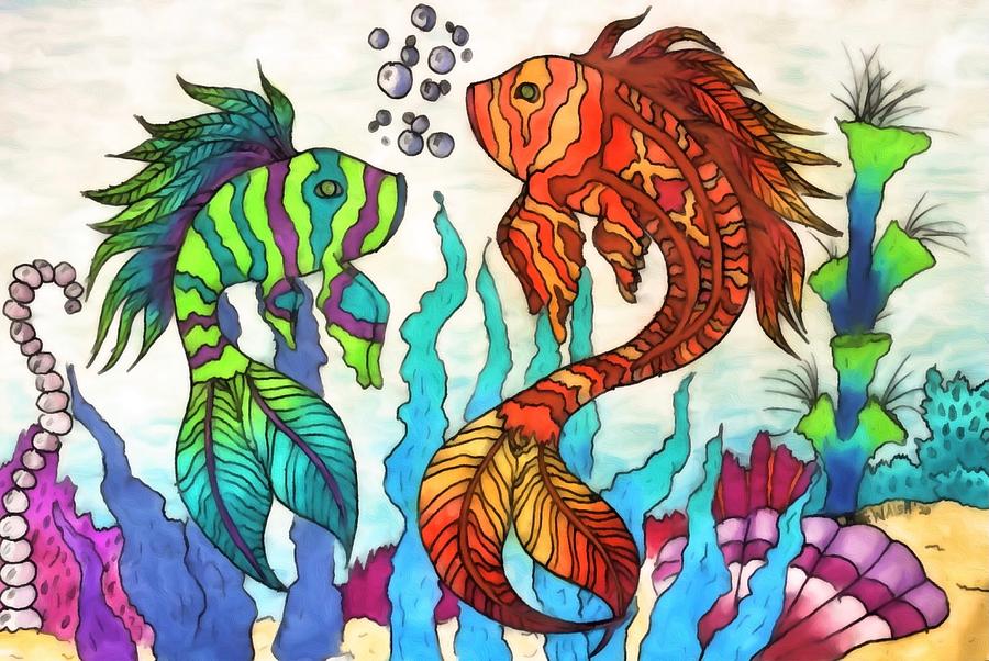 2 More Fish Mixed Media by Megan Walsh