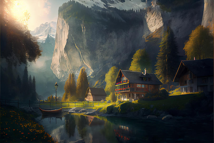 Fantasy Digital Art - Morning  Light  for  Lauterbrunnen  Switzerland   by Asar Studios #2 by Celestial Images