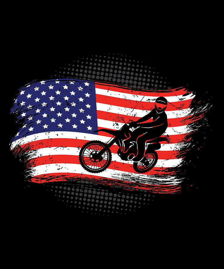 Motocross Dirt Bike USA American Flag Digital Art by Passion Loft