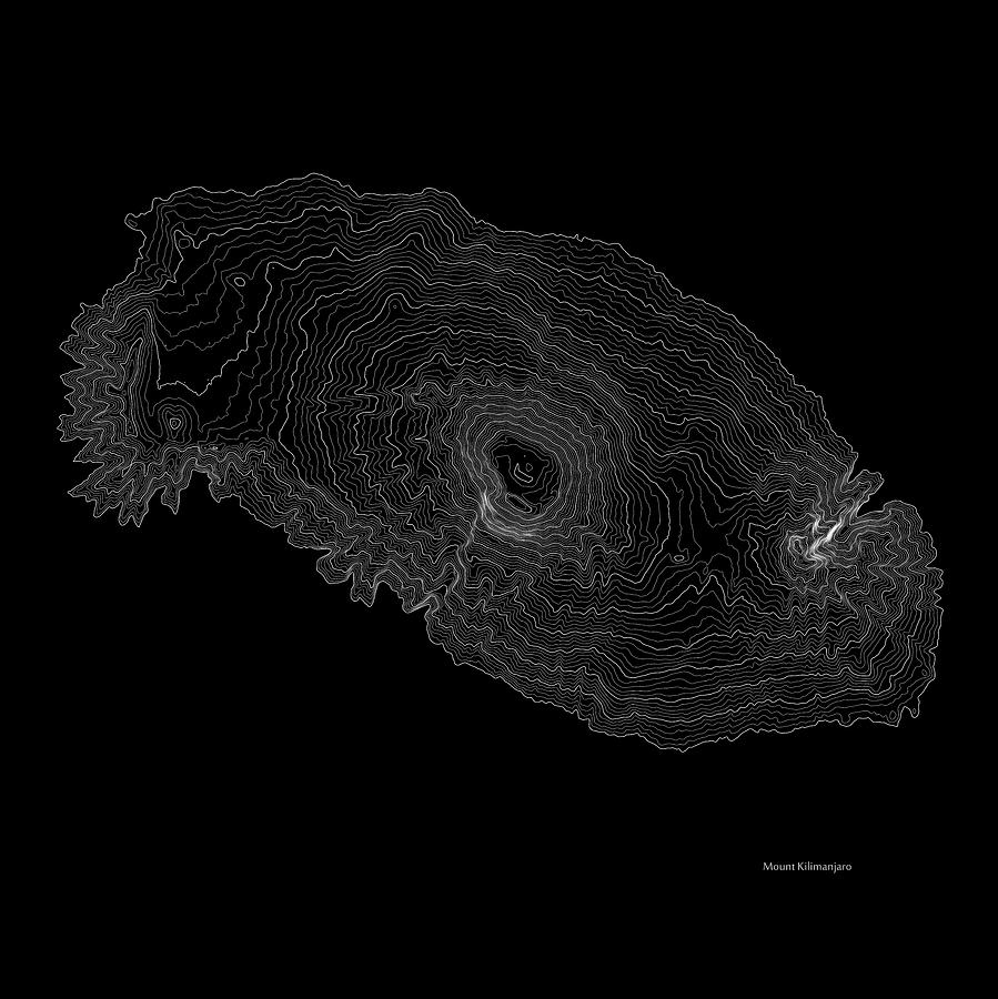 Mount Kilimanjaro Art Print Contour Map of Mount Kilimanjaro in Digital