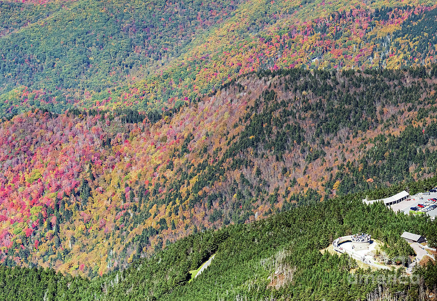 Mount Mitchell State Park Aerial View with Peak Autumn Colors #2 Photograph by David Oppenheimer