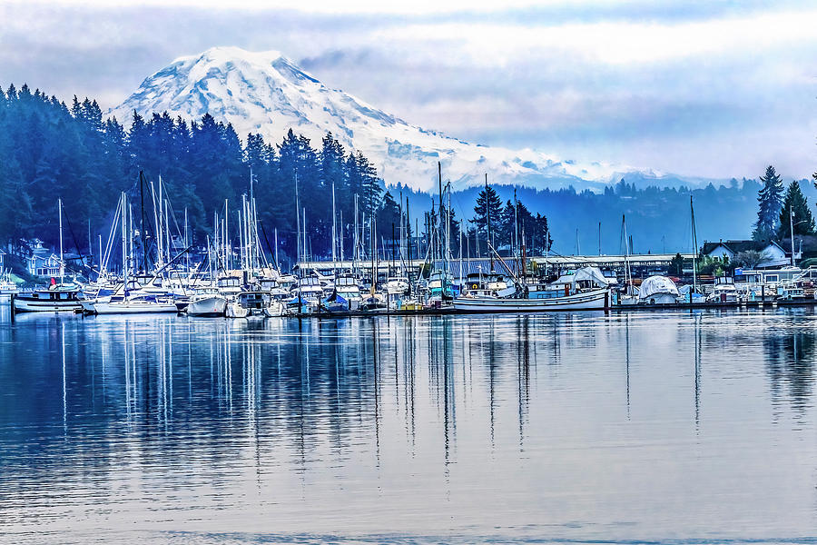 Mount Rainier Sailboats Reflection Gig Harbor Washington State ...