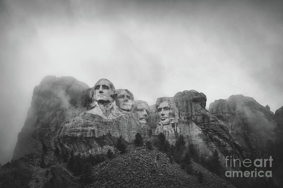 Thomas Jefferson Photograph - Mount Rushmore Break In The Clouds Pano BW #2 by Michael Ver Sprill