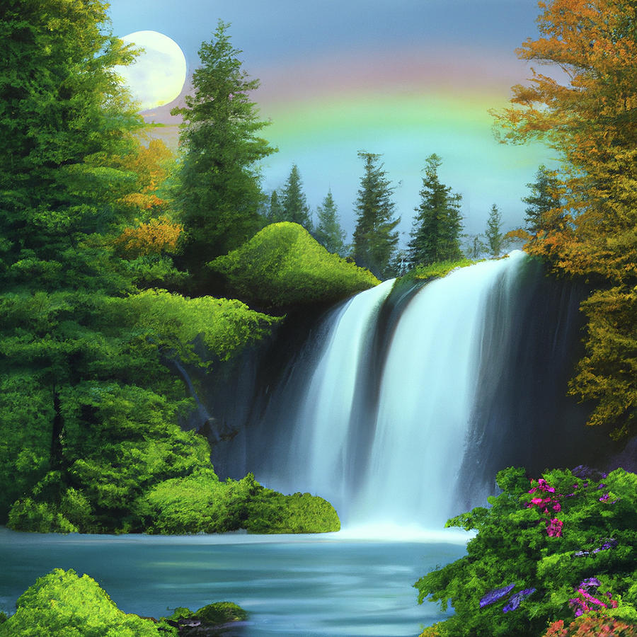 Mountan Waterfall Digital Art by Star Dreamer | Pixels