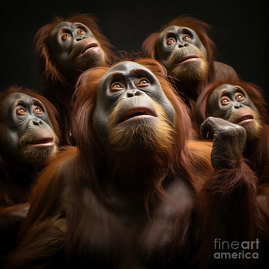 Fantasy Painting - multiple photos of orangutan in different poses by Asar Studios #2 by Celestial Images