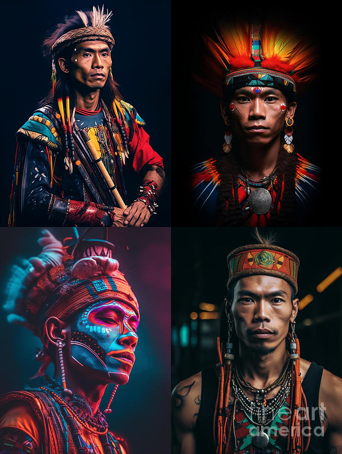 Musician  Dancer  Youth  From  Dayak  Tribe  Borneo  By Asar Studios Painting