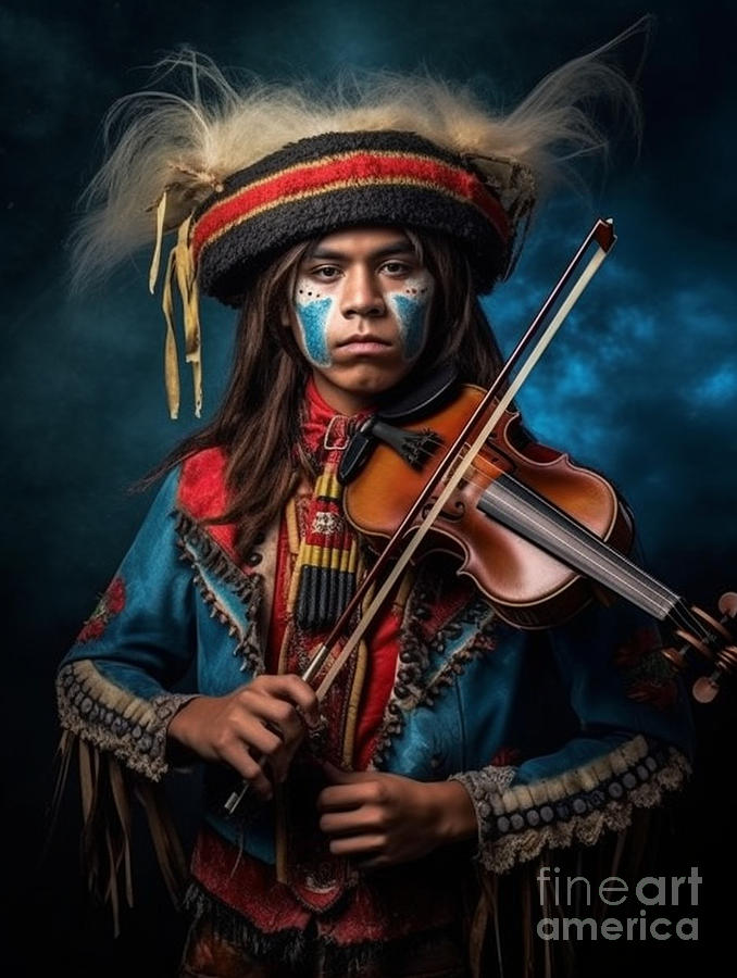 Musician  Youth  From  Tunica    Biloxi  Tribe  Usa  By Asar Studios Painting