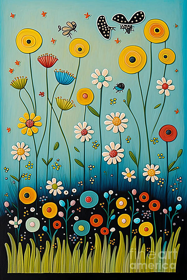 Nasturique - Flower Meadow Naive Digital Art