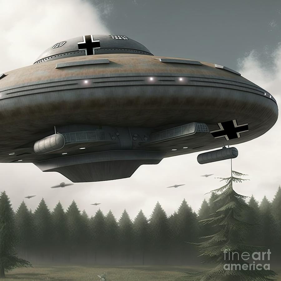 Nazi flying saucer of the German army #2 Digital Art by Benny Marty