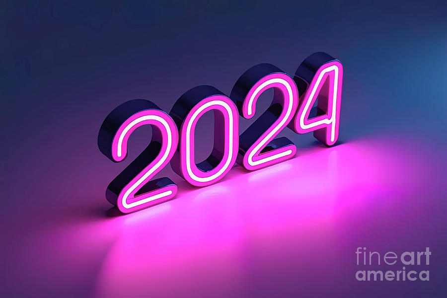 Neon Lights Background With The Text 2024 New Year 2 Photograph By   2 Neon Lights Background With The Text 2024 New Year Joaquin Corbalan 