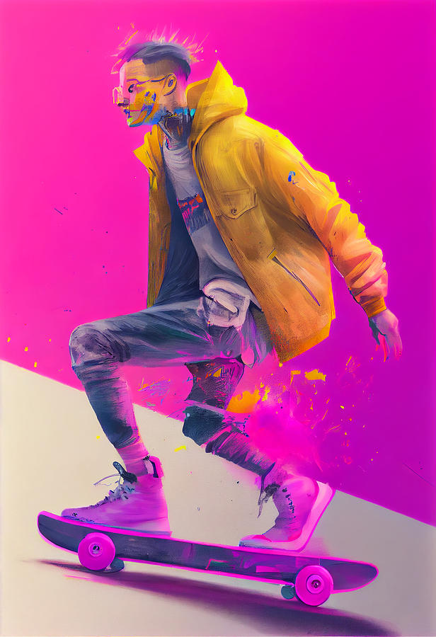Neon  Pink  Purple  And  Yellow  Desaturated  Illustr  By Asar Studios Digital Art