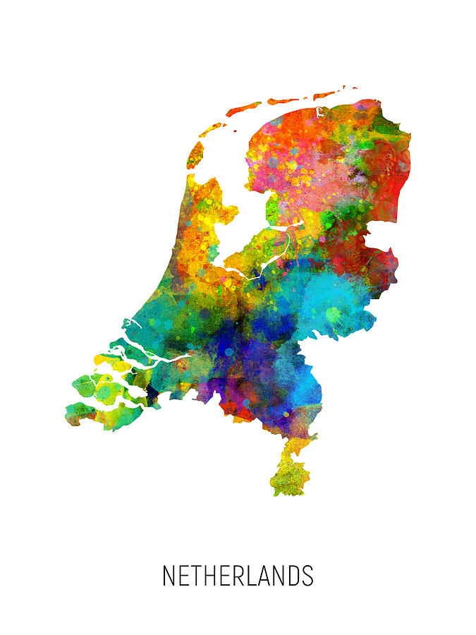 Netherlands Watercolor Map #2 Digital Art by Michael Tompsett