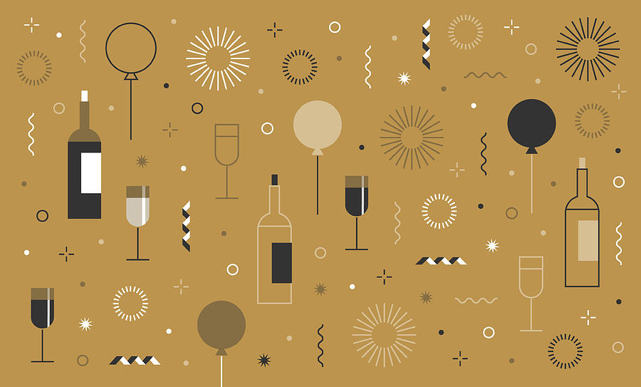 New Years Party Festive Birthday Background And Icon Set #2 Drawing by Wujekjery