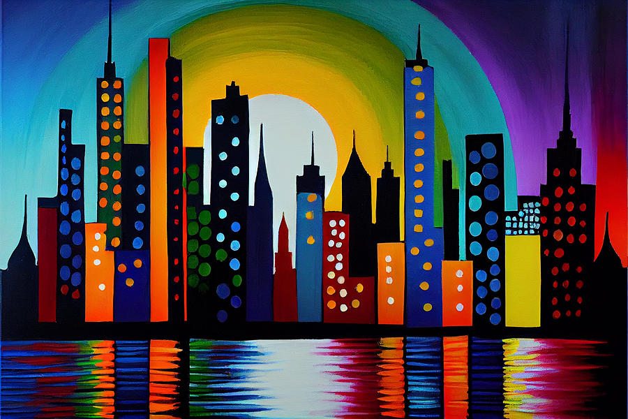 New  York  City  Skyline  In  Kandinsky  Style    Acryl  By Asar Studios Digital Art