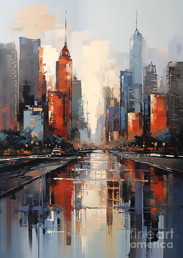 new york skyline canvas art print in the style  by Asar Studios #2 Painting by Celestial Images