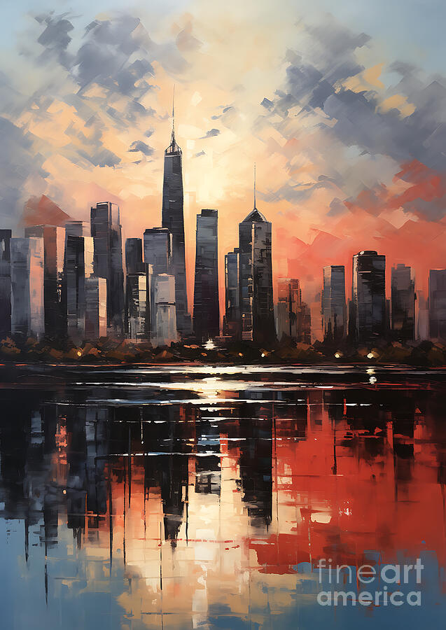 new york skyline in acrylic canvas in the style by Asar Studios #2 Painting by Celestial Images