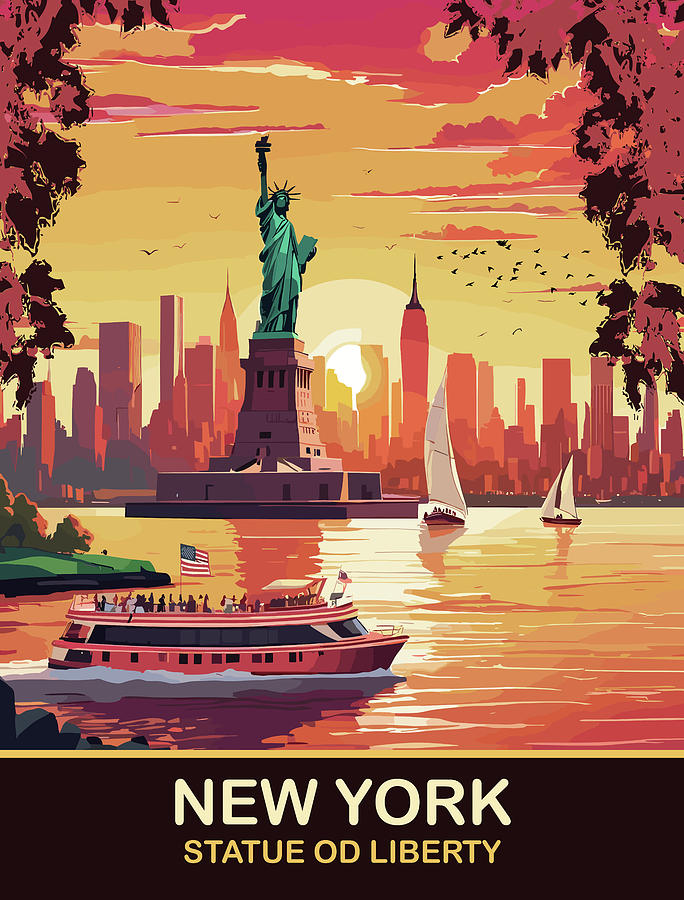 Sunset Digital Art - New York, Statue of Liberty #2 by Long Shot
