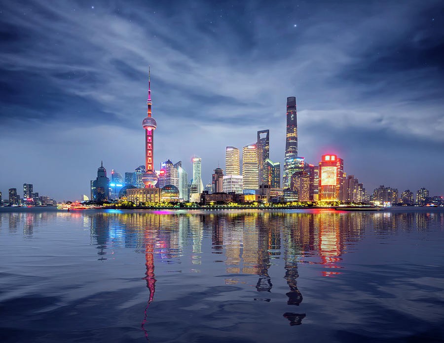 Night Cityscape of Shanghai #2 Photograph by Anek Suwannaphoom