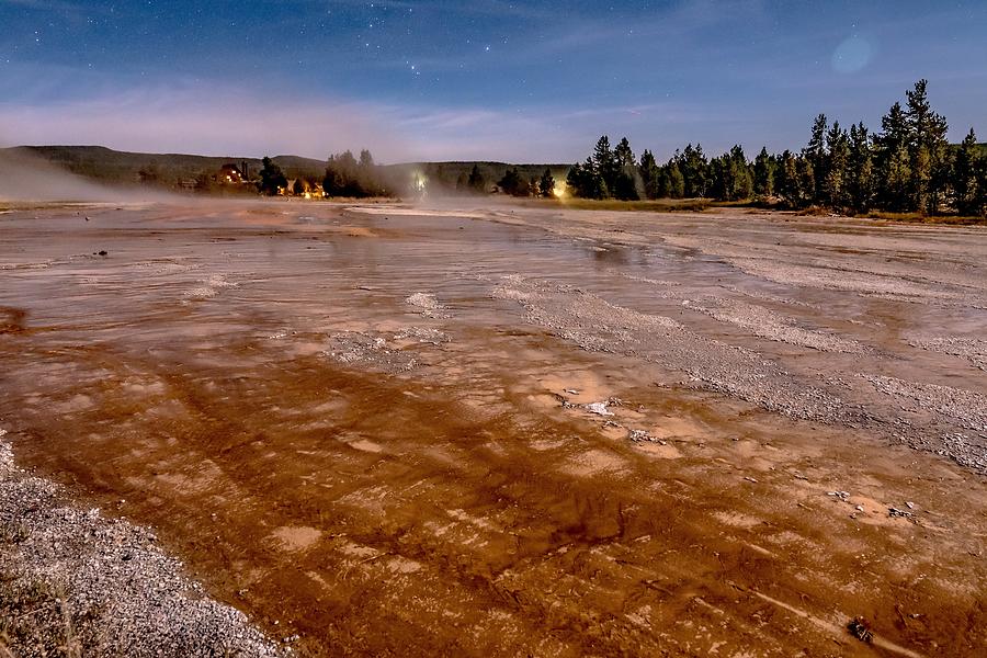 Night Photo Os Old Faithful Geisers In Yellowstone National Park #2 Photograph by Alex Grichenko