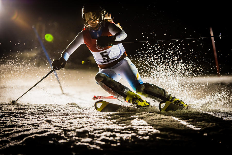 Night Shot of a Professional Alpine Skier Training #2 Photograph by Vm