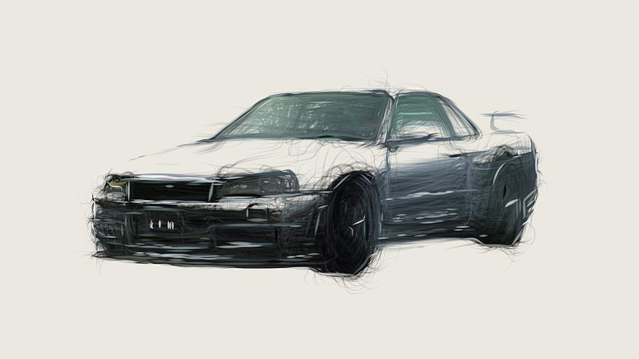Nissan Skyline R34 Nismo Car Drawing Digital Art By Carstoon Concept
