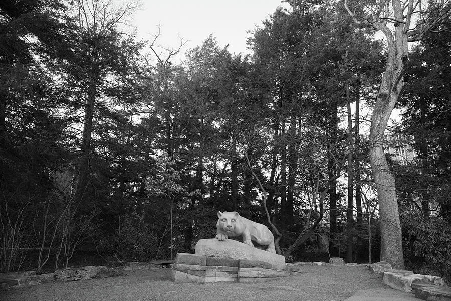 Nittany Lion Shrine at Penn State University in black and white #2 Photograph by Eldon McGraw
