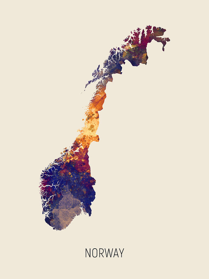 Norway Watercolor Map #2 Digital Art by Michael Tompsett