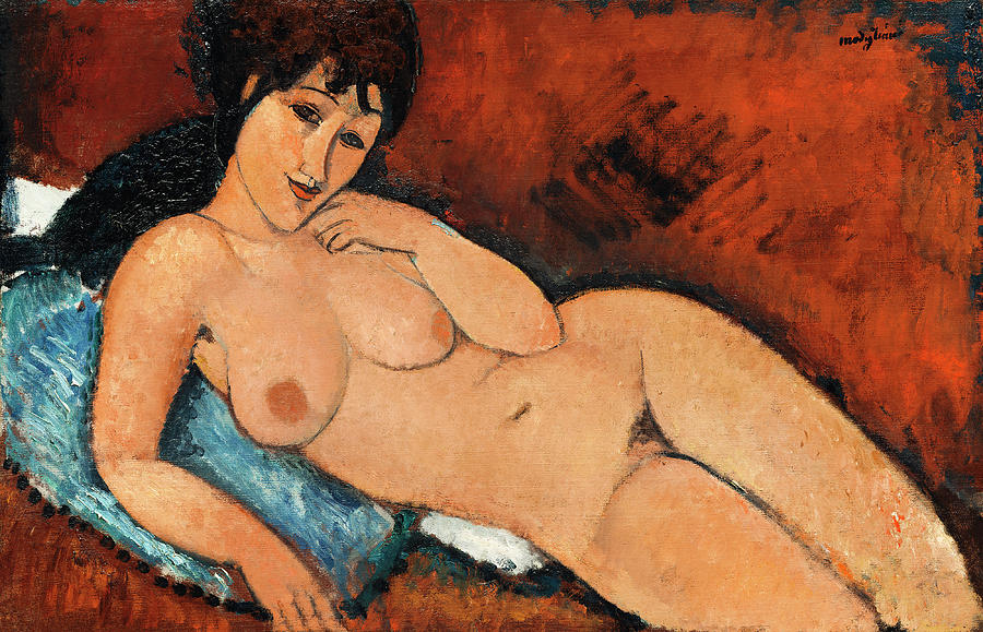 Amedeo Modigliani Painting - Nude on a Blue Cushion #2 by Amedeo Modigliani