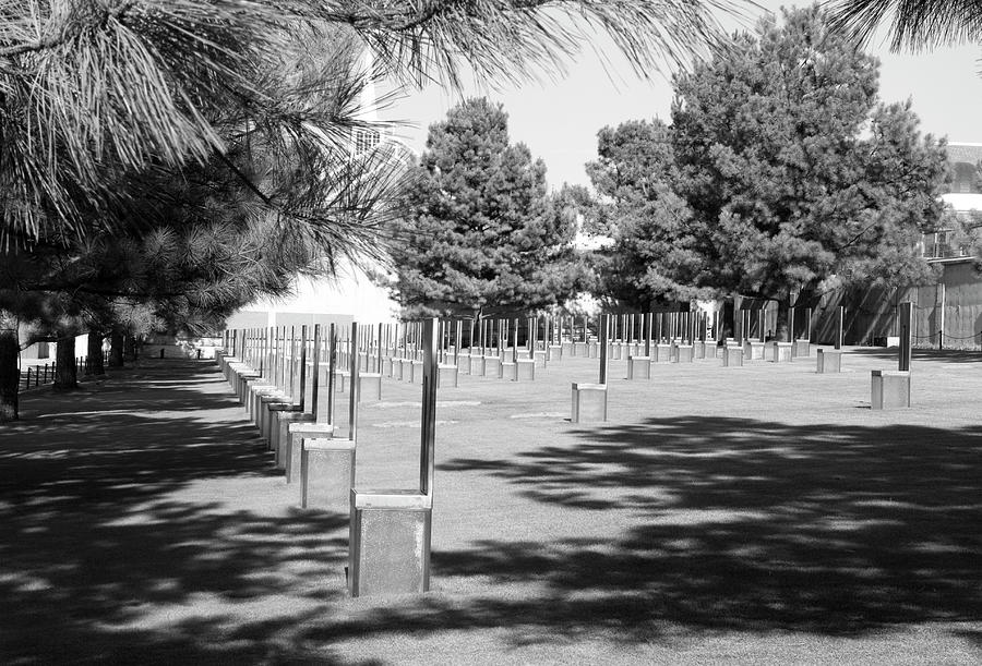 Oklahoma City National Memorial Black and White Photograph by Bob Pardue