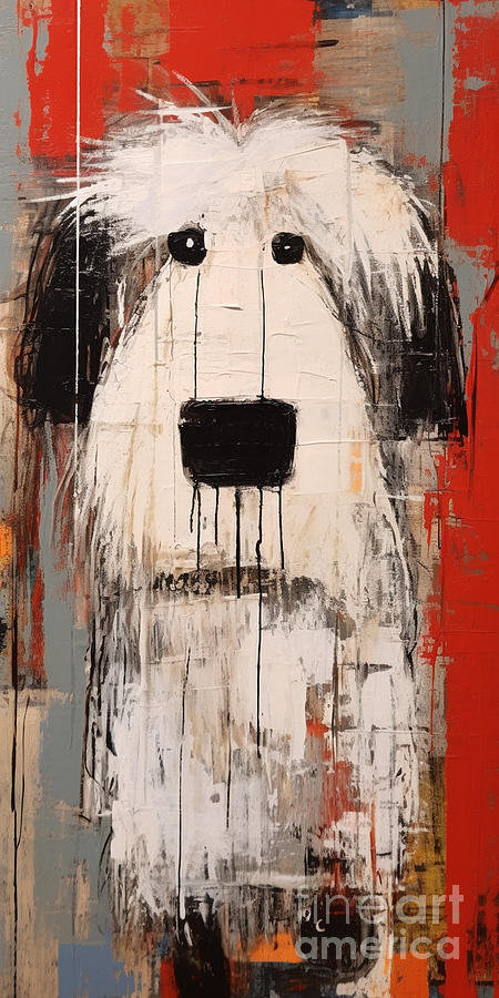 Fantasy Painting - Old  English  sheep  dog  in  abstract  art  Basquiat  by Asar Studios #2 by Celestial Images