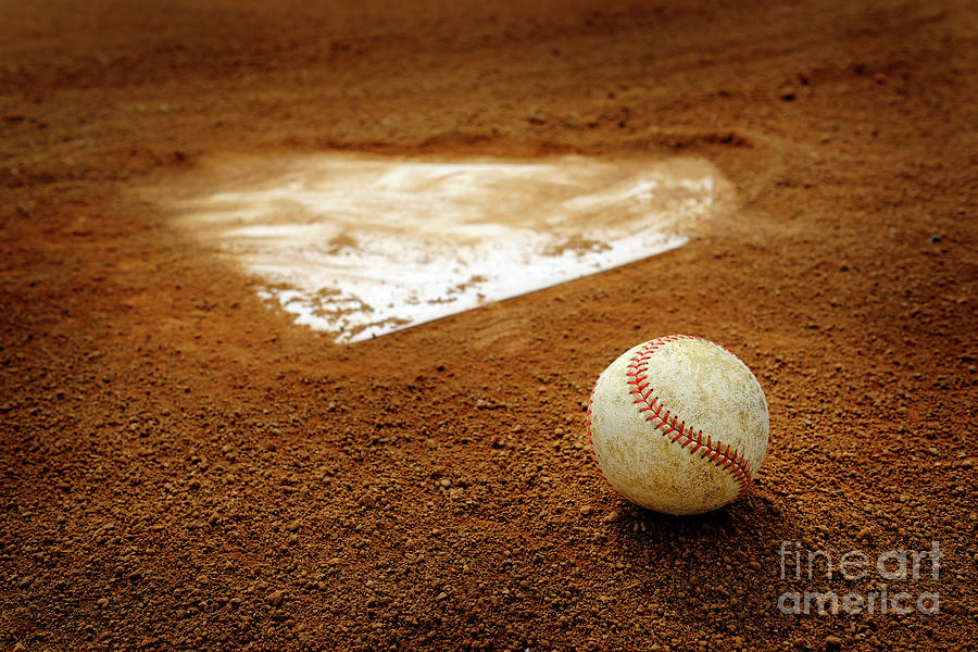 Old Leather Baseball on Field by Home Plate or Base #2 Photograph by Lane Erickson