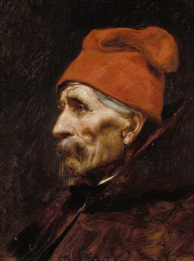 Nikolaos Painting - Old man wearing a red fez  #2 by Nikolaos Gyzis