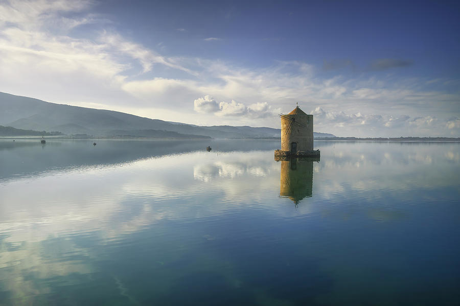 Old Spanish Windmill in Orbetello Lagoon Photograph by Stefano Orazzini