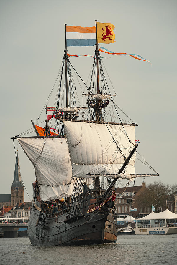 Old VOC sailing ship Halve Maen at the river IJssel during the 2018 Sail Kampen event #2 Photograph by Sjo
