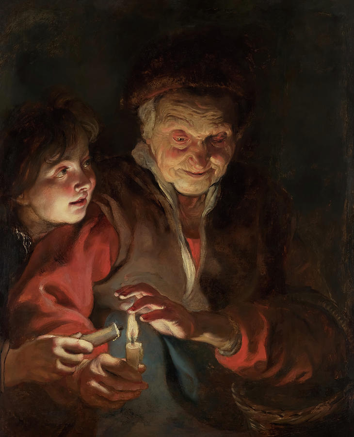 Peter Paul Rubens Painting - Old Woman and Boy with Candles by Peter Paul Rubens by Mango Art