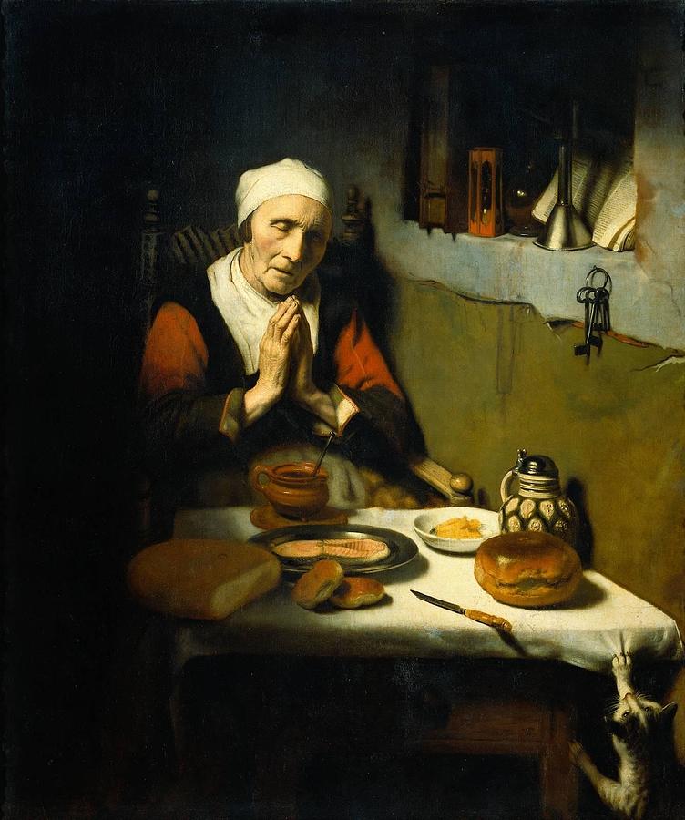 Woman Painting - Old woman in prayer  known as Prayer without end  by Nicolaes Maes