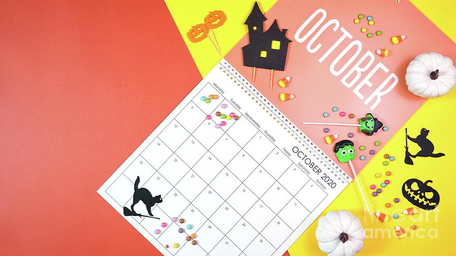 On-trend 2020 calendar page for the month of October modern flat lay. #2 Photograph by Milleflore Images