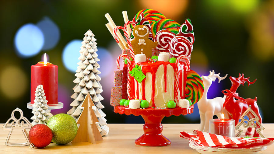 On trend Candy land Christmas drip cake. #2 Photograph by Milleflore Images