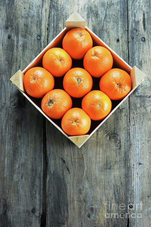 Oranges In Wooden Fruit Crate Photograph