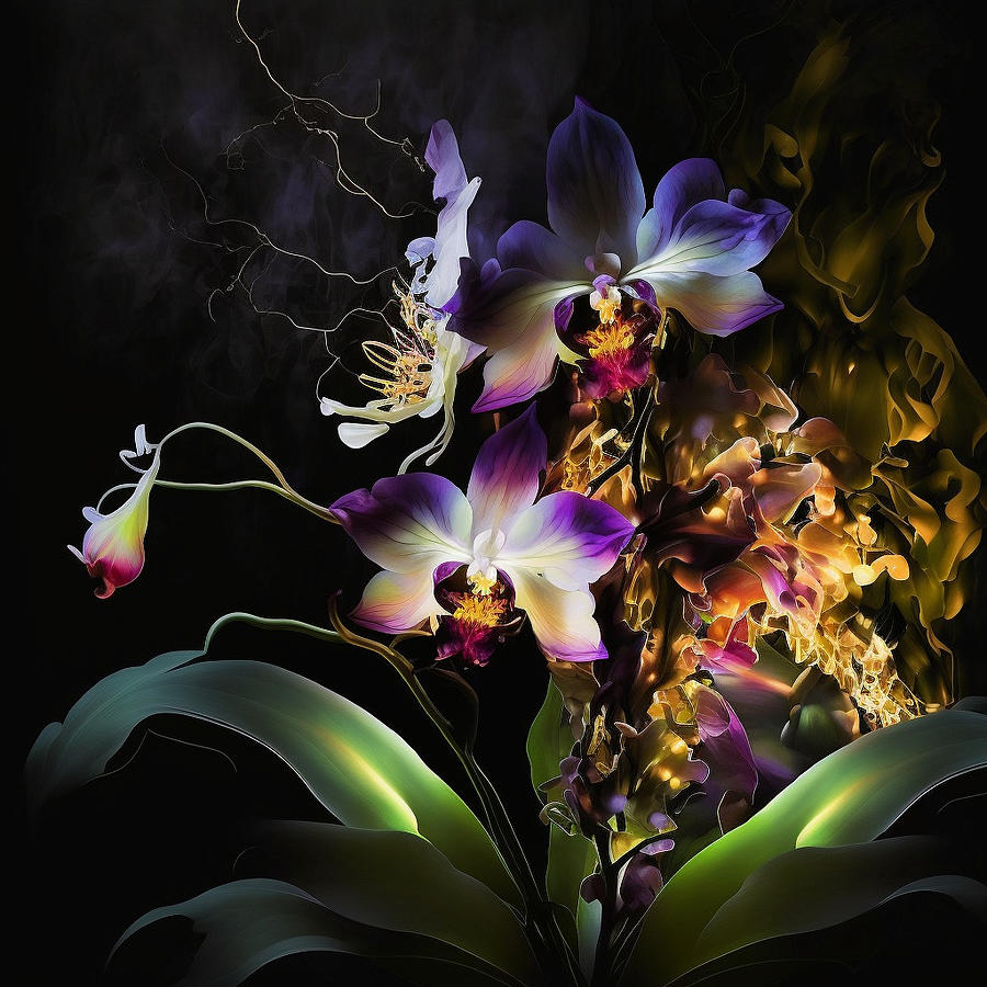 orchids  exploding  at  night    ar  by Asar Studios #2 Digital Art by Celestial Images