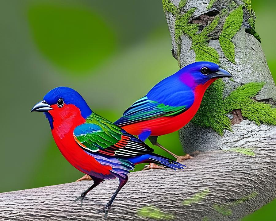 2 Painted Buntings Digital Art By Lois Churchward Fine Art America   2 Painted Buntings Lois Churchward 