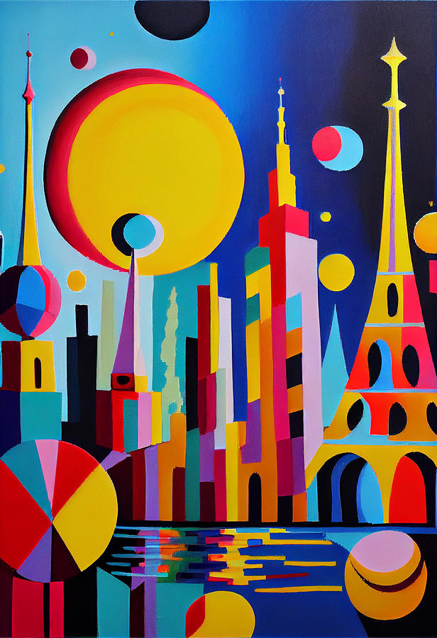 Paris  City  Skyline  In  Kandinsky  Style    Acrylic By Asar Studios Digital Art