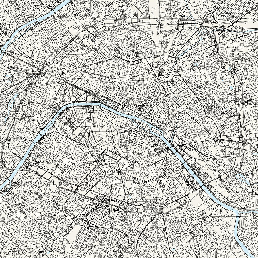 Paris, France Vector Map #2 Drawing by Lasagnaforone