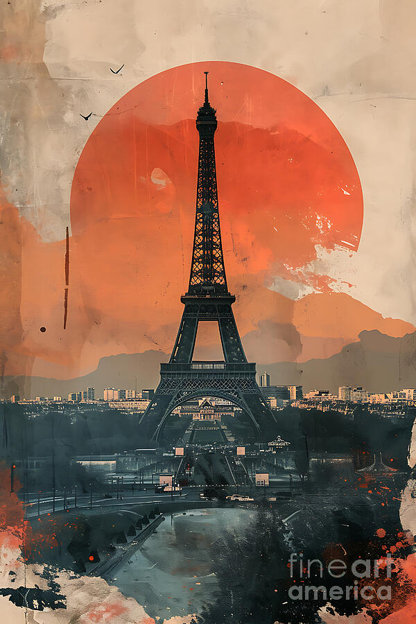 Paris Minimal Collage Retrofuturisitc  By Asar Studios Painting