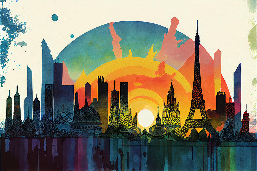 Paris  Skyline  Watercolor  In  The  Style  Of  Scott  By Asar Studios Digital Art