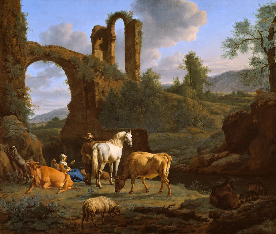 Pastoral Landscape with Ruins #3 Painting by Adriaen van de Velde