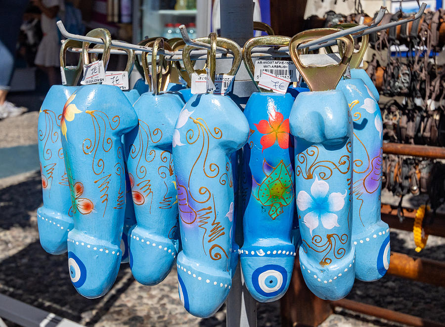 Penis Bottle Openers in Firá on Santorini in South Aegean Islands, Greece #2 Photograph by Moonstone Images
