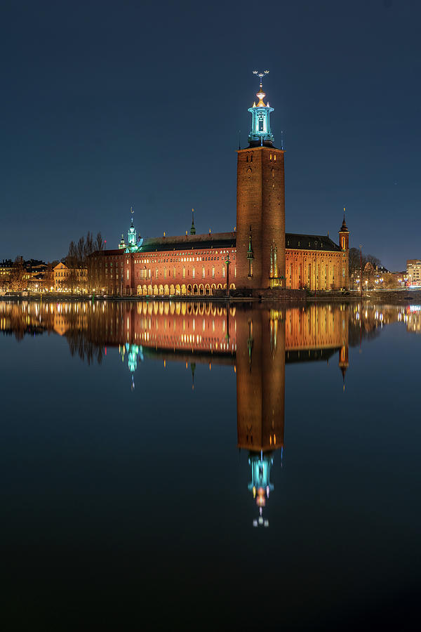 Stockholm Photograph - Perfect Stockholm City Hall Blue Hour Reflection by Dejan Kostic